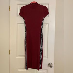 Michael Kors mock neck logo tape dress in maroon, size S